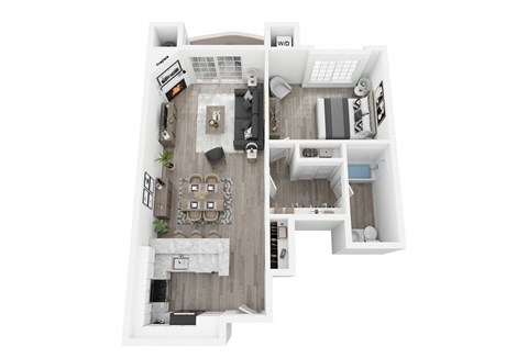 Floor plan for 1 bed, 1 bath, 777 sqft